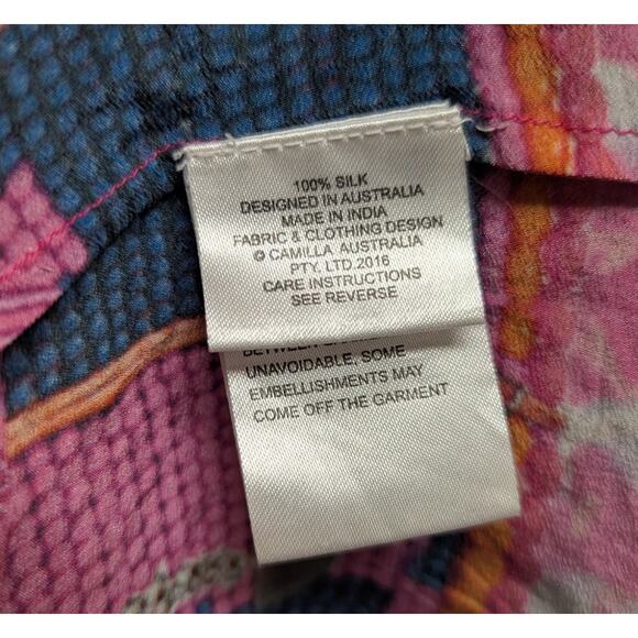 Camilla Silk Mini Dress Pink Tribal Print Sleeveless Size 12 Boho Resort Luxury - Picture 5 of 5
